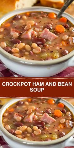 Ham And Beans In The Crockpot, Ham And Beans Soup Crockpot Recipes, Bean And Ham Soup Recipes Crock Pot, Easy Ham And Bean Soup Crockpot, Slow Cooker Recipes Ham, Ham Soup Crockpot Recipes, Ham Soup In Crockpot, Soup Beans And Ham Crock Pots, Crockpot Soup With Ham