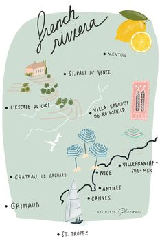 an illustrated map with the names of different towns and places in french, including oranges,