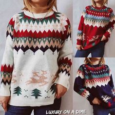 Festive Christmas Fair Isle Sweater, Festive Fair Isle Christmas Sweater, Cozy Holiday Sweater With Fair Isle Pattern, Cozy Fair Isle Pattern Sweater For Holidays, Cozy Fair Isle Sweater For Holiday, Holiday Sweater With Fair Isle Pattern, Christmas Knit Sweater With Fair Isle Pattern, Christmas Fair Isle Knit Sweater, Multicolor Long Sleeve Christmas Sweater