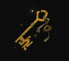 two keys are connected to each other on a black surface with stars in the background