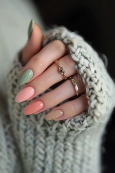 Top 15 Endless Possibilities of Pink Nail Design - NeedleStar Sage Gel Nail Designs, Sage Green And Peach Nails, Sage Green And Light Pink Nails, Sage Green Pink Nails, Light Green And Pink Nails, Sage And Pink Nails, Two Tone Pink Nails, Sage Green And Pink Nails, Green Pink Nails