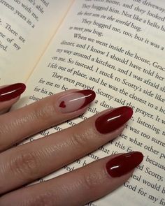 Cherry red nails | valentine’s day nails | bold heart sweet nails for valentine’s day | date night nails #valentines #valentinesdaynails #valentinesnails #cherry #nails #nailart #naildesign #heart #books #frenchnails Short Red Nails, Red Gel Nails