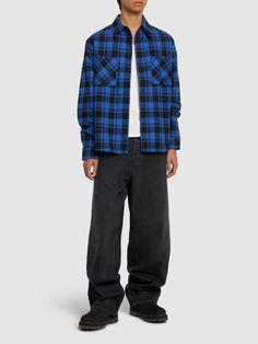 Find OFF-WHITE Check Flannel Cotton Shirt on Editorialist. Front button closure. Button cuffs. All over pattern placement may vary. Two breast pockets. Model is wearing a size48 Blue Long Sleeve Flannel Shirt With Pockets, Blue Flannel Shirt With Pockets For Fall, Blue Relaxed Fit Flannel Shirt For Winter, Blue Tops With Patch Pockets For Fall, Blue Relaxed Fit Flannel Shirt With Button Closure, Blue Button-up Flannel Shirt For Work, Classic Blue Flannel Workwear Shirt, Classic Blue Flannel Shirt For Work, Blue Streetwear Shirt With Button Closure