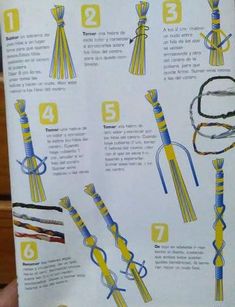 the instructions for how to tie a knot on a paper towel are shown in yellow and blue