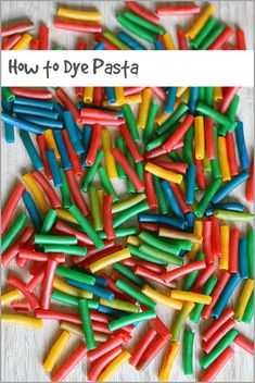 how to dye pasta with colored crayons in plastic containers and then put them together