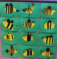 a bulletin board decorated with different types of bees