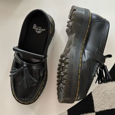 Size Us 5 , Eur 36 Great Condition Black Slip-on Tassel Loafers With Textured Sole, Black Slip-on Tassel Loafers With Rubber Sole, Black Tassel Loafers With Rubber Sole, Black Slip-on Tassel Loafers With Closed Toe, Black Tassel Loafers Slip-on Closed Toe, Black Slip-on Tassel Loafers With Round Toe, Black Tassel Loafers With Round Toe, Black Round Toe Tassel Loafers For Office, Black Tassel Loafers With Rubber Sole And Flat Heel