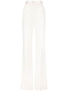 Dolce & Gabbana Tailored wide-leg Trousers - Farfetch Chic White Flare Pants, Classic White Flare Bottoms, Elegant White Wide Leg Pants With Pressed Crease, Modern White Wide Leg Pants For Formal Wear, Modern White Wide Leg Pants For Formal Occasions, Elegant Bottoms With Button Closure, Fitted Flare Pants With Button Closure, Chic Formal Dress Pants With Button Closure, Modern White Formal Wide Leg Pants