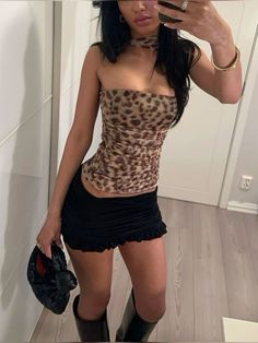 Summer Night Out Outfit, College Outfits Cute, Cheetah Print Outfits, Leopard Outfit, Leopard Style, Leopard Top, Party Fits, Outfits Streetwear, Streetwear Summer