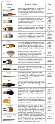 the different types of paint brushes and their uses in each type of paintingbrushes