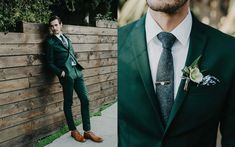 a man in a suit leaning against a wooden fence