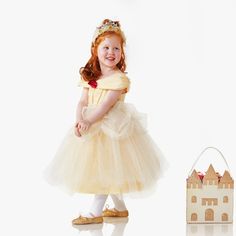 Make it a royal Halloween with this Disney Princess Belle costume. This colorful costume set includes a sparkly crown and dress to keep them warm, safe and stylish during trick-or-treating. DETAILS THAT MATTER Our costume is finished in garment-quality stitching and construction so it can be handed down to siblings and worn for years to come. Costume is made of yarn-dyed Silver sparkle foil mesh. Reverses to a yarn-dyed taffeta lining. Costume is yarn-dyed - fibers are treated individually with environmentally safe dyes before weaving to offer vibrant, lasting colors. Appliques are made of Yellow spandex top backside. Red rose on top is made of fabric along with Gold trim. Features a pearl trim on waistband. Crown surface fabric is made of Silver sparkle foil tulle and reverses to a taffet Disney Princess Kids Costume, Belle Costume Toddler, Toddler Princess Costume, Princess Belle Costume, Belle Halloween, Colorful Costume, Rose Gold Fabric, Disney Princess Costumes, Disney With A Toddler