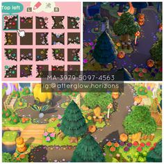 an animal crossing game is shown in two different screens, one with trees and the other with