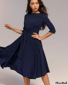 Midi Dress Elegant, Sukienki Plus Size, Women's A Line Dresses, Cheap Party Dresses, Navy Blue Midi Dress, Party Kleidung, Half Sleeve Dresses, Vestidos Vintage, Navy Midi Dress