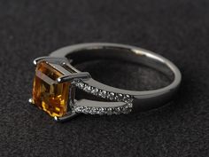 Welcome to my shop, you can find many beautiful gemstone jewelry here, and you also can ask for customized service. Main Stone: citrine, square cut 7X7mm,  about 1.61 carats Accent Stones: cz Metal: 925 sterling silver plated with rhodium. I also can provide metal options such as 14k solid yellow/white/rose goldSetting: prong setting More rings: https://www.etsy.com/shop/XCjewelryStudio?ref=hdr_shop_menuIt's a perfect gift for the person who was born in November (Birthstone), it's quite comforta Engagement Rings Square Cut, Citrine Engagement Rings, Engagement Rings Square, Square Cut Engagement Rings, Citrine Ring Engagement, Square Engagement Rings, November Birthstone Ring, Smoky Quartz Ring, Yellow Quartz