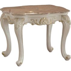 Wooden End Table With Marble Top, Pearl White Granite Shelves, Light Brown Marble, Marble Top End Tables, Wooden End Table, Table With Marble Top, Table With Marble, Marble End Tables, Tall End Tables, Top Pearl