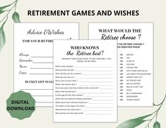 two printable retirement games and wishes