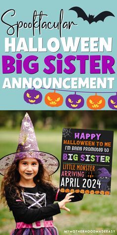 Are you looking for the perfect way to announce your second baby on the way to your first child? Try this EditableHappy Halloween to Me Big Sister Announcement Sign. Halloween Baby Announcement, Pregnancy Announcement Big Sister