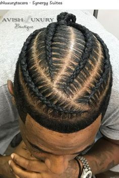 Two-Sided Cornrow Braids 4 Mens Braids, Men Braid Design Ideas, Men 4 Braids Hairstyles, Men Cornrows Design 4 Braids, 4 Braids Hairstyle Men, Mens 4 Braids Hairstyles, Cornrow Braid Designs For Men, Man Bun Hairstyles Braids, Braid Men Hairstyles