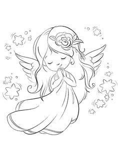 an outlined drawing of a little angel