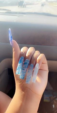 Nail Glow, Blue Acrylic Nails, Studded Nails, French Acrylic Nails, Unique Acrylic Nails