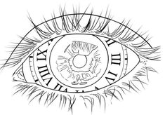 an eye that is drawn in the style of roman numerals and has long eyelashes