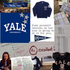 collage of images with various items and words on the subject, including an advertisement for yale university