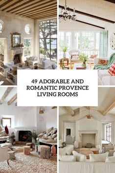 a collage of living rooms with white furniture