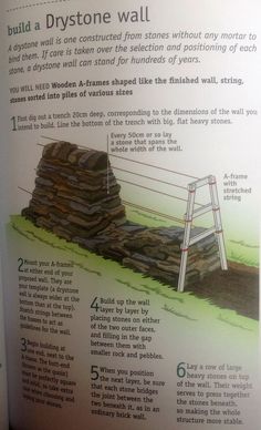 an open book with instructions on how to build a dry stone wall