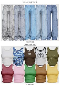 four different types of tank tops and pants