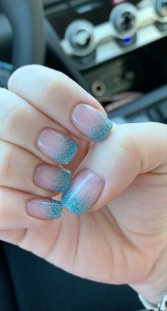 Ombré Dip Nails With Glitter, Teal Glitter Ombre Nails, Sns Nail Designs Ideas Ombre, Beach Glitter Nails, White And Blue Glitter Nails, Blue Glitter Ombre Nails Acrylic, Ombre Turquoise Nails, Sns Nails Designs Summer, Sns Nails Ombre