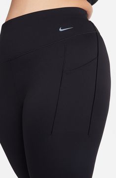 A classic Nike Swoosh marks the high waistband of sleek, moisture-wicking leggings that are an ideal workout partner. 23 1/2" inseam; 10" leg opening; 15" front rise; 17" back rise (size 3X) Extra-wide waistband Drop-in pockets Dri-FIT moisture-wicking technology InfinaSmooth midweight fabric Lined gusset 76% nylon, 24% spandex Machine wash, tumble dry Imported Nike Compression Activewear, Nike Solid Bottoms For Pilates, Nike Bottoms For Pilates, Sporty Black Leggings With Comfort Waistband, Black Leggings With Comfort Waistband For Workout, Nike Black Full-length Activewear, Black Compression Activewear With Comfort Waistband, Nike Leggings For Sports, Nike Solid Color Sports Leggings