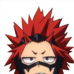 an anime character with red hair and mustaches wearing a black mask on his face