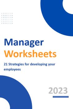 the book cover for manager worksheets, featuring blue circles and white letters on it