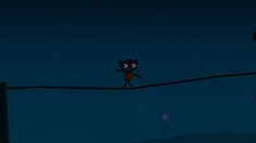 a cartoon character is walking on a tightrope in front of the night sky