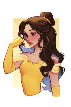 a drawing of snow white from disney's beauty and the beast, with long dark hair