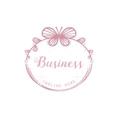 a pink butterfly logo with the words business in it's center and an oval frame