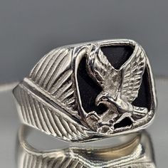 Mens Eagle Signet Ring Stainless Steel Black Backround Wing Spread Patriot Sz 13 Masculine Black Stainless Steel Jewelry, Masculine Silver Jewelry Gift, Masculine Adjustable Silver Jewelry, Adjustable Masculine Silver Jewelry, Masculine Silver Stainless Steel Jewelry, Masculine Stainless Steel Silver Jewelry, Yellow Stone Rings, Sterling Silver Cz Rings, Twisted Band Ring