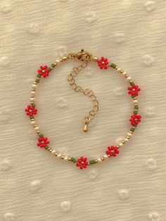 Eleanor Bracelet Delicate Poinsettia Flower Bracelet Dainty Seed Bead Bracelet Handmade Beaded Bracelet Gold Filled Jewelry - Etsy Sunflower Beaded Bracelet Tutorial, Bohemian Red Flower Bracelets, Red Bohemian Flower Beaded Bracelets, Bohemian Red Flower Beaded Bracelet, Red Flower-shaped Bohemian Beaded Bracelets, Red Flower-shaped Handmade Bracelets, Red Flower-shaped Beaded Bracelets For Jewelry Making, Handmade Red Flower Bracelets, Handmade Red Flower Bracelet