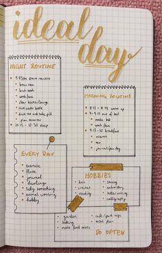 Bojo Journal Ideas 2023, Dot Grid Journal Ideas Art, Bubble Journal Ideas, Ideal Day Journal, Square Grid Journal Ideas, Ideal Self Journal, Ideal Day Bullet Journal, Aesthetic List Ideas, Ideal Day Routine