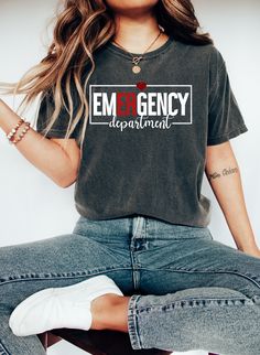 Emergency Department Shirt ER Nurse Shirt Nurse Shirt Emergency Nurse Shirt New Nurse Grad Gift Nurse ER Department Shirt Bella + Canvas 3001 Model PRODUCT DESCRIPTION: 100% Soft cotton (fibre content may vary for different colors) Light fabric (4.2 oz/yd² (142 g/m Retail fit Tear away label Runs true to size 100% Combed ring spun cotton Made by specially treating the cotton fibers before spinning them into yarn. The result is stronger and smoother fabric. Twill tape covers the shoulder seams to Babe Shirt, Number Shirt, Mama Shirts, Concert Shirts, Comfort Colors Tee, Comfort Color, Pullover Shirt, Nursing Shirts, Look Plus