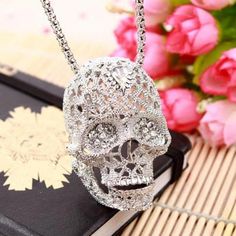 Rhinestone Skeleton, Skeleton Necklace, Real Diamond Necklace, Skull Gifts, European Jewelry, Skull Pendant Necklace, Skull Lover, Rock N’roll, Style Rock