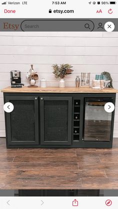 an image of a kitchen island made out of wood and metal with the words etsy on it