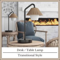 a table lamp is shown with the words desk / table lamp transitional style on it