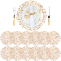 PRICES MAY VARY. Included 12 pack gold vinyl placemats, the diameter of the placemat is about 15 inch/38 cm. Meet the daily needs of you and your family, let your home own a warmer and restful atmosphere Made of high-quality vinyl and durable vinyl to protect your table from scratches and stains, effective heat resistant up to 150°F Design - Metallic hollowed-out rose gold table mats with exquisite, elegant and fancy design, gives your dinner table a special touch Great Kitchen Accessory which i Metallic Table, Rose Gold Table, Decorative Placemats, Vinyl Placemats, Bridal Tea Party, Dining Table Kitchen, Bridal Tea, Gold Vinyl, Table Kitchen