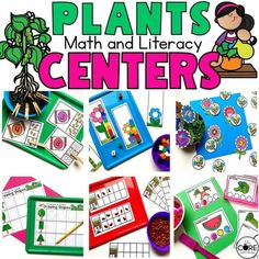 plants math and literacy centers for kids to practice their numbers, words, and shapes