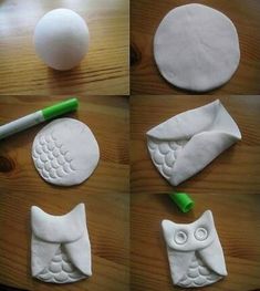 the process of making clay owls and an egg