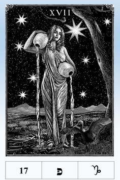 the star tarot card is shown in black and white