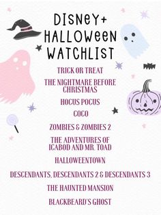 the disney and halloween watchlist is shown in this graphic above it's description