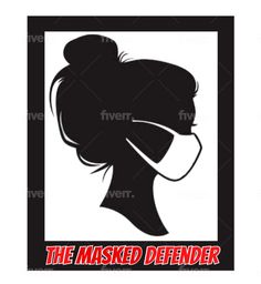 the masked defender logo with a woman's head in a black and white frame